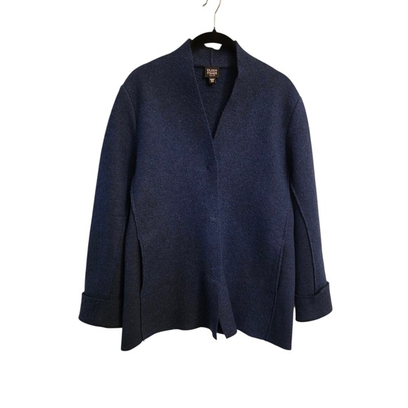 Eileen Fisher Sweaters - EILEEN FISHER Petite Blue Knit Collarless Cardigan Sweater Jacket PM